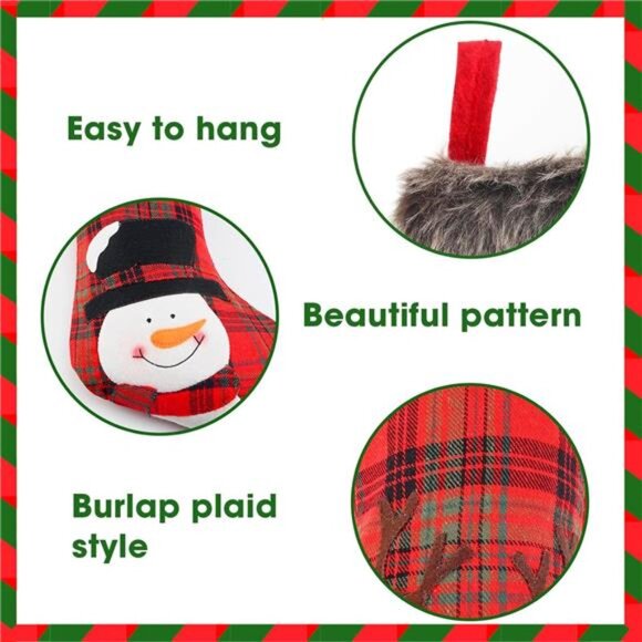 Christmas Stocking, 4 Pack 19 inch Xmas Stockings wiht Snowflake Santa Snowman - Picture 3 of 8